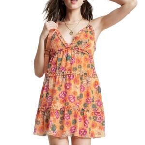 Wild Fable Orange Multicolor Retro Floral Print Sleeveless Tiered Babydoll Dress